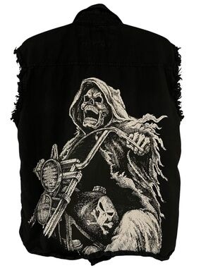 Biker Design Grim Reaper Sleeveless Shirt Button Down Black Men’s Size Medium